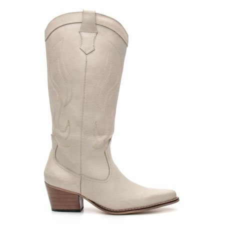 BOTA TEXANA CANO LONGO FEMININA COURO OFF WHITE - COUROWEST