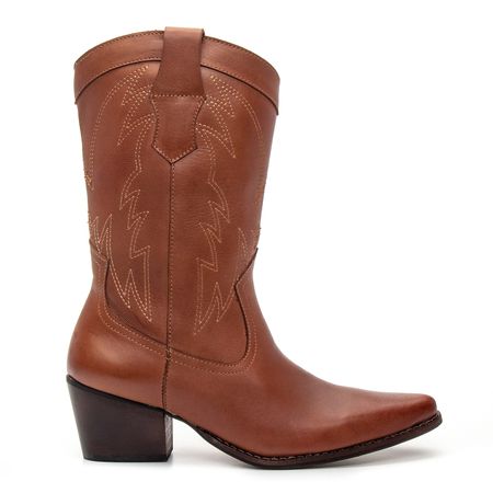 BOTA TEXANA CANO MÉDIO FEMININA COURO CARAMELO - COUROWEST