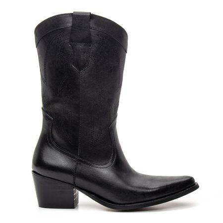 BOTA TEXANA CANO MÉDIO FEMININA COURO PRETO - COUROWEST