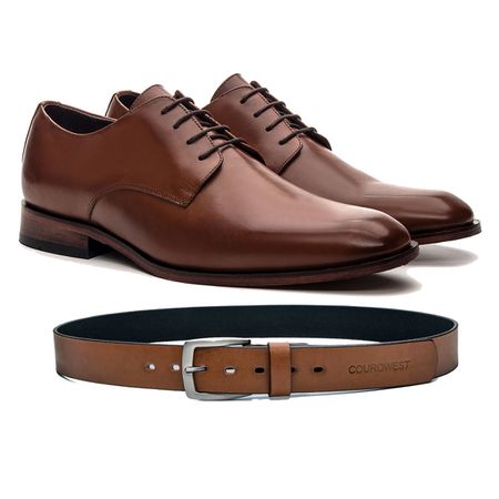 SAPATO SOCIAL INGLÊS COURO NOBRE WHISKY + CINTO - COUROWEST