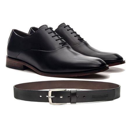 KIT SAPATO SOCIAL OXFORD COURO NOBRE PRETO + CINTO - COUROWEST