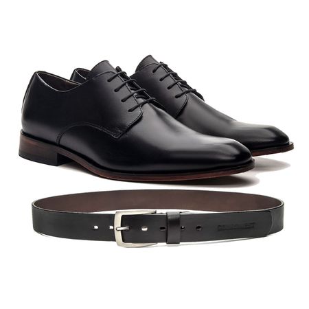 KIT SAPATO SOCIAL INGLÊS COURO NOBRE PRETO + CINTO - COUROWEST