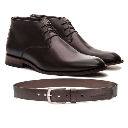 KIT SAPATO SOCIAL CANO LONGO COURO NOBRE CAFÉ + CI... - COUROWEST