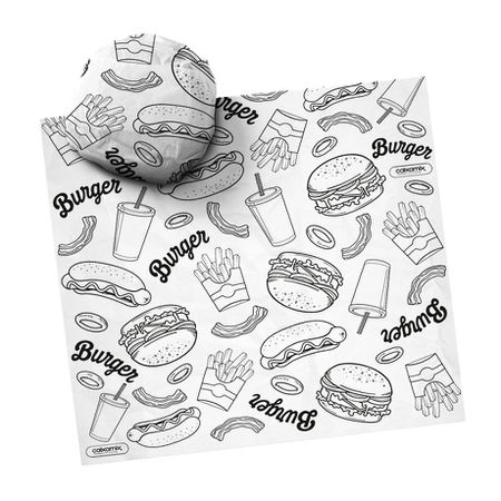 PAPEL BARREIRA GORDURA PREMIUM PARA LANCHE FAST FOOD 40x38CM... - CaixaMix Embalagens