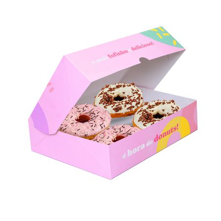 CAIXA DONUTS 4 UND EXTRA HORA DE DONUTS - 50 UNIDADES - CaixaMix Embalagens