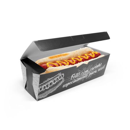 Caixa Hot Dog Delivery Black Gourmet - 50 Unidades - CaixaMix Embalagens