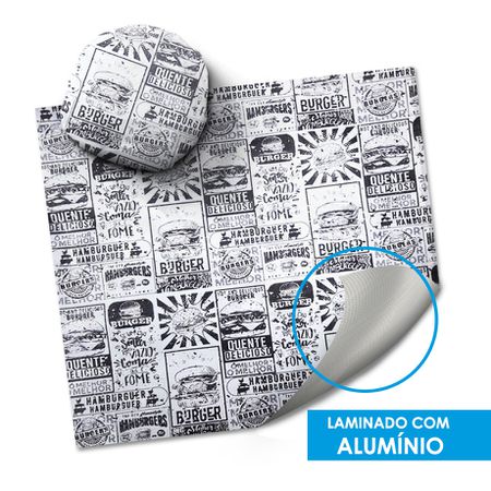 PAPEL ACOPLADO COM ALUMÍNIO BURGUER 38x38CM - 250 UNIDADES - CaixaMix Embalagens