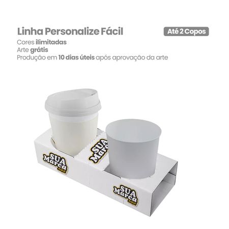 SUPORTE PARA COPOS 1 E 2 UNIDADES PERSONALIZE FÁCIL - 25 UNI... - CaixaMix Embalagens