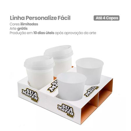 SUPORTE PARA COPOS 2 E 4 UNIDADES PERSONALIZE FÁCIL - 25 UNI... - CaixaMix Embalagens