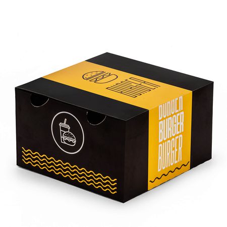 CAIXA LANCHE HAMBURGUER GRANDE BLACK YELLOW - 50 UNIDADES - CaixaMix Embalagens