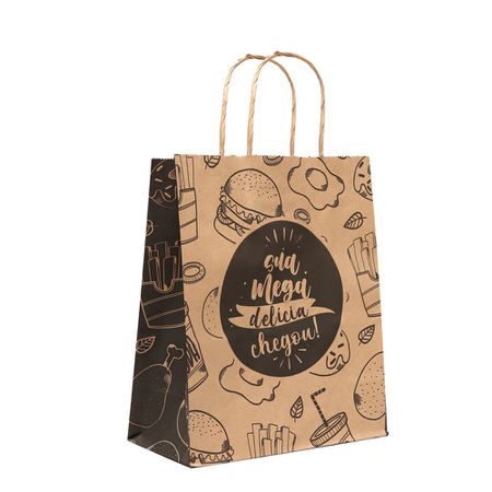 SACOLA KRAFT DELIVERY SUA MEGA DELICIA BLACK GOURMET TAMANHO P - 25 UN... - CaixaMix Embalagens