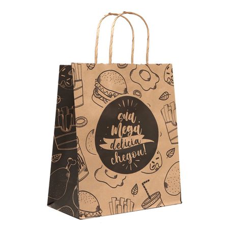 SACOLA KRAFT DELIVERY SUA MEGA DELICIA BLACK GOURMET TAMANHO M - 25 UN... - CaixaMix Embalagens