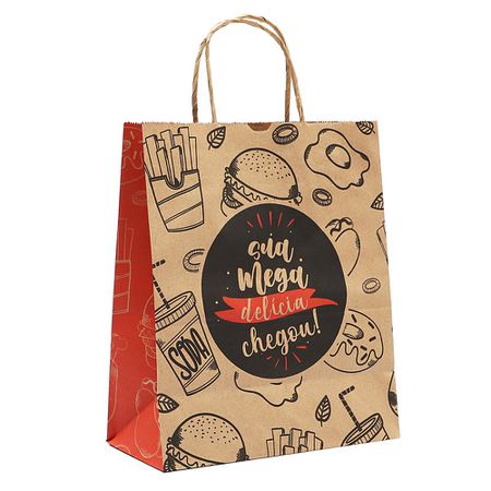 SACOLA KRAFT DELIVERY SUA MEGA DELICIA RED GOURMET TAMANHO G - 25 UNID... - CaixaMix Embalagens