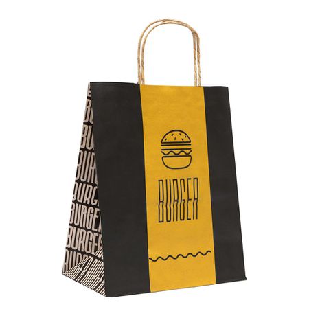 SACOLA KRAFT DELIVERY BLACK YELLOW TAMANHO M - 25 UNIDADES - CaixaMix Embalagens