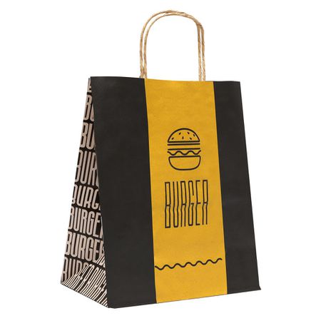 SACOLA KRAFT DELIVERY BLACK YELLOW TAMANHO G - 25 UNIDADES - CaixaMix Embalagens