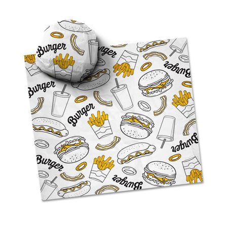 PAPEL BARREIRA GORDURA PREMIUM PARA LANCHE BLACK YELOW 40x38CM - 400 U... - CaixaMix Embalagens