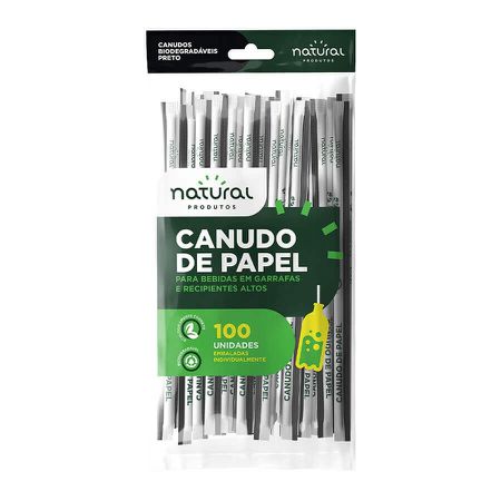 CANUDO DE PAPEL GARRAFA | COR PRETO - 100 UNIDADES - CaixaMix Embalagens