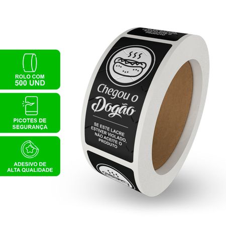 ETIQUETA LACRE DE SEGURANÇA DOGÃO PRETO - ROLO 500 UNIDADES - CaixaMix Embalagens
