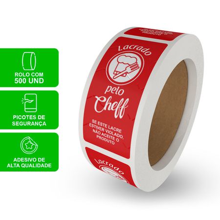 ETIQUETA LACRE DE SEGURANÇA CHEFF VERMELHA - ROLO 500 UNIDADES - CaixaMix Embalagens