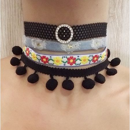 Colar Kit 4 Choker Preto - Chérie Bijoux