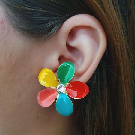 Brinco Flor Dourado Colorido - Chérie Bijoux