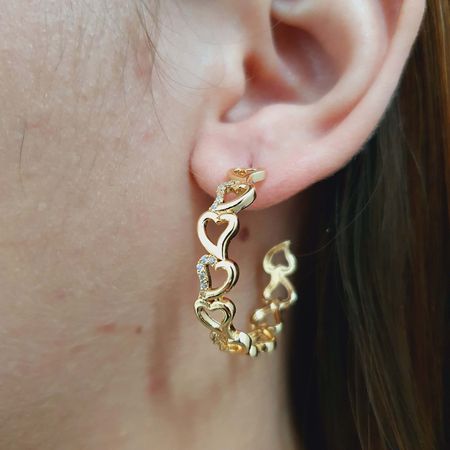 Argola Zircônia Coração Dourado - Chérie Bijoux