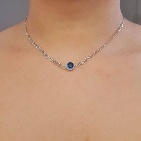 Colar Choker Folheado A Prata 925 Olho Grego - Chérie Bijoux