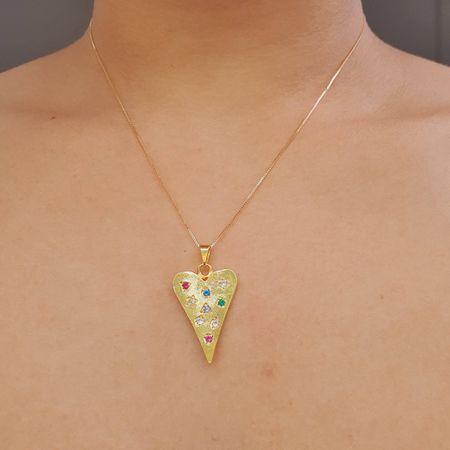 Colar Folheado A Ouro 18K Com Zircônia Coração Col... - Chérie Bijoux