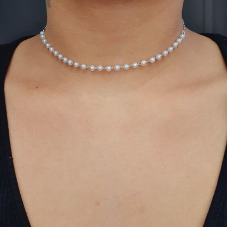 Colar Folheado A Ródio Mini Pérolas - Chérie Bijoux