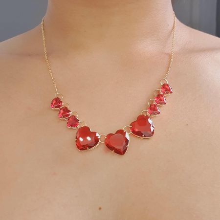 Colar Folheado A Ouro 18K Coração Vermelho - Chérie Bijoux