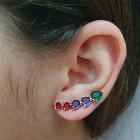 Brinco Ear Cuff Com Zircônia Coração Prata Colorid... - Chérie Bijoux