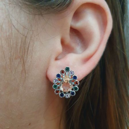 Brinco Com Zircônia Gota Prata Rosê - Chérie Bijoux