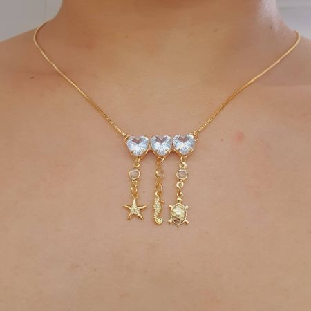 Colar Folheado A Ouro 18K Com Zircônia Coração Do ... - Chérie Bijoux