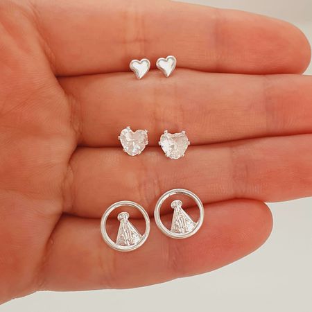 Kit De Brincos Folheados a Prata 925 Nossa Senhora... - Chérie Bijoux