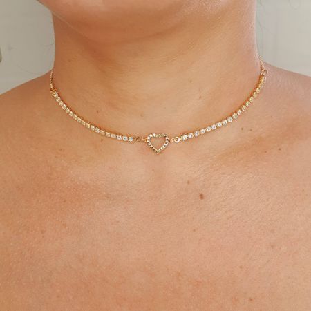 Colar Folheado A Ouro 18K Com Zircônia Coração - Chérie Bijoux