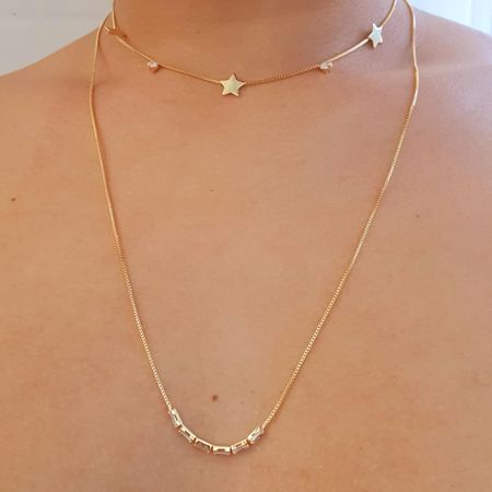 Colar Duplo Folheado A Ouro 18K Estrelas - Chérie Bijoux