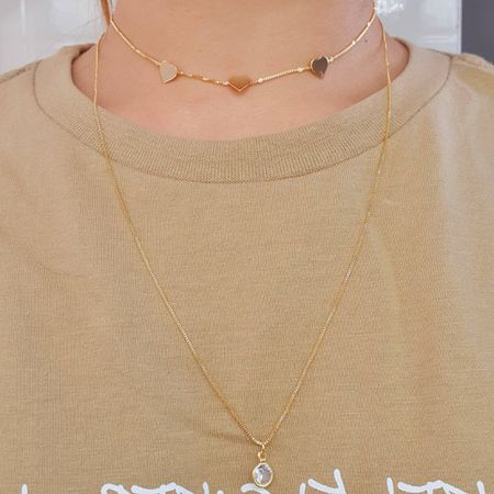 Colar Duplo Folheado A Ouro 18K Coração Com Ponto ... - Chérie Bijoux