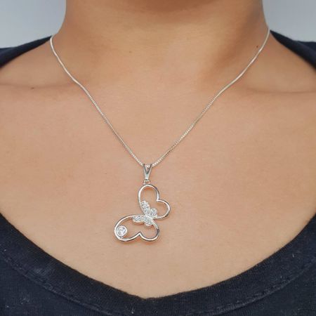 Colar Folheado A Prata 925 Com Zircônia Borboleta - Chérie Bijoux