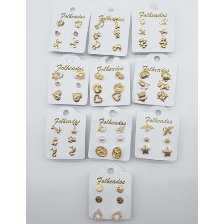 Lote Com 10 Kits De Brincos Folheados a Ouro 18K - Chérie Bijoux