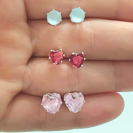 Kit De Brincos Folheados a Prata 925 Coração Color... - Chérie Bijoux