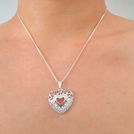 Colar Folheado A Prata 925 Com Zircônia Coração - Chérie Bijoux