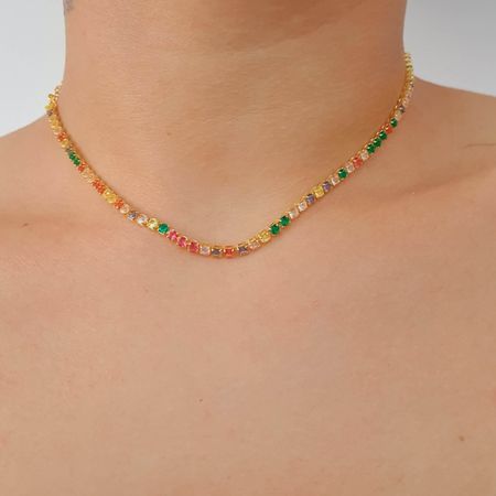 Colar Folheado a Ouro 18K Zircônia Colorida - Chérie Bijoux