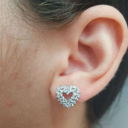 Brinco Prata Zircônia Coração - Chérie Bijoux