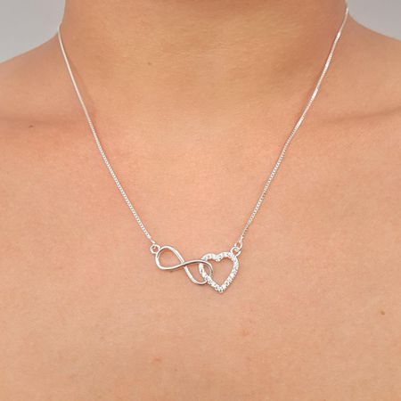 Colar Folheado A Prata 925 Coração e Infinito - Chérie Bijoux