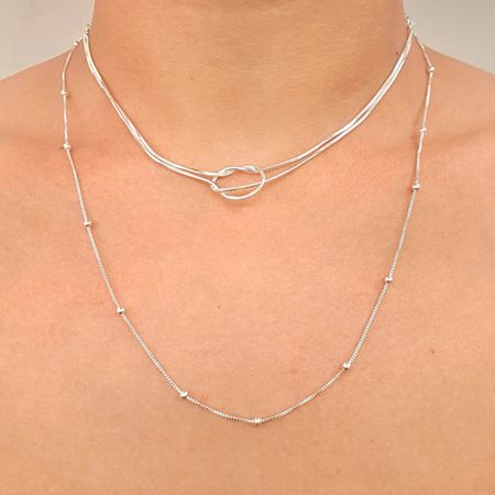 Colar Duplo Folheado A Prata 925 Nó e Bolinhas - Chérie Bijoux