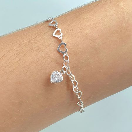 Pulseira Folheada A Prata 925 Coração - Chérie Bijoux