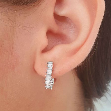 Brinco Ear Hook Com Zircônia Prata - Chérie Bijoux