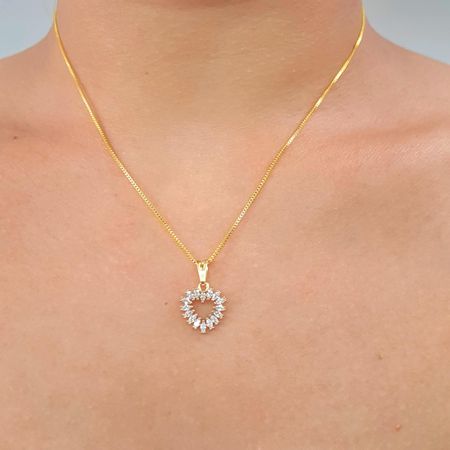 Colar Folheado a Ouro 18K Com Zircônia Coração - Chérie Bijoux