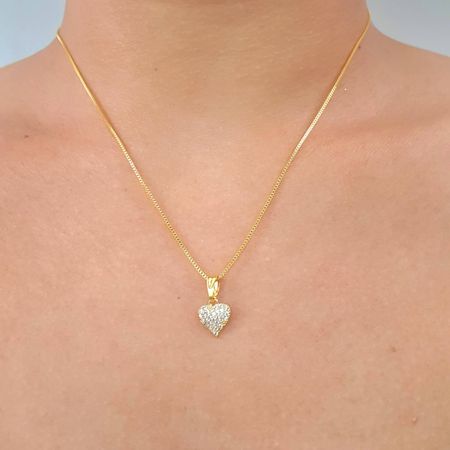 Colar Folheado a Ouro 18K Com Zircônia Coração - Chérie Bijoux