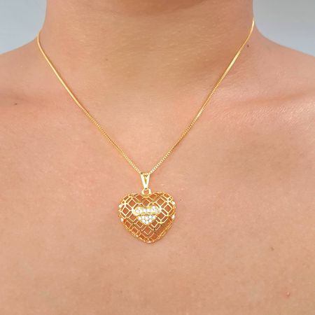 Colar Folheado a Ouro 18K Com Zircônia Coração - Chérie Bijoux